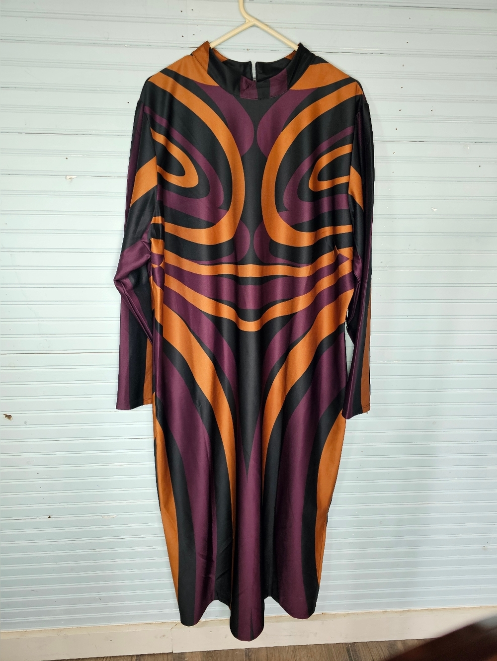NWT Ashley Stewart Orange Purple Abstract Swirl Long Sleeve Maxi Dress Sz 26/28